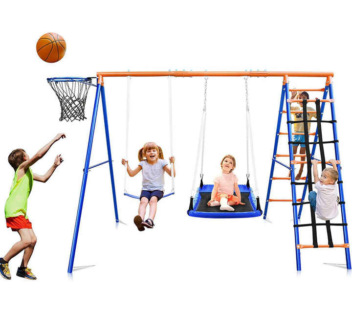 Kids Outdoor Swing Set With Slide - Set Ayunan, Perosotan, dan Panjat 3-in-1