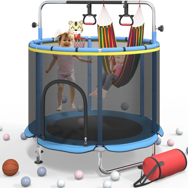 Kids Outdoor Basketball Hoop - Trampolin Anak 5FT 8-in-1 Mini Trampolin