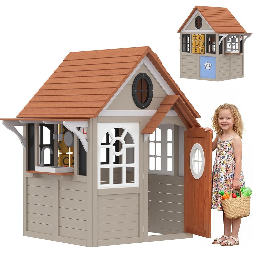 Qaba Kids Outdoor Playhouse - Rumah Bermain Anak Kayu Qaba Outdoor