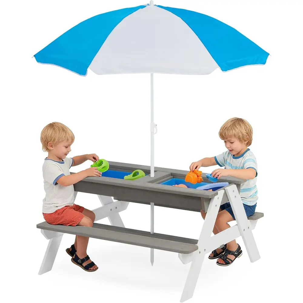 Kids Outdoor Umbrella - Meja Piknik Kayu 3-in-1 yang Dapat