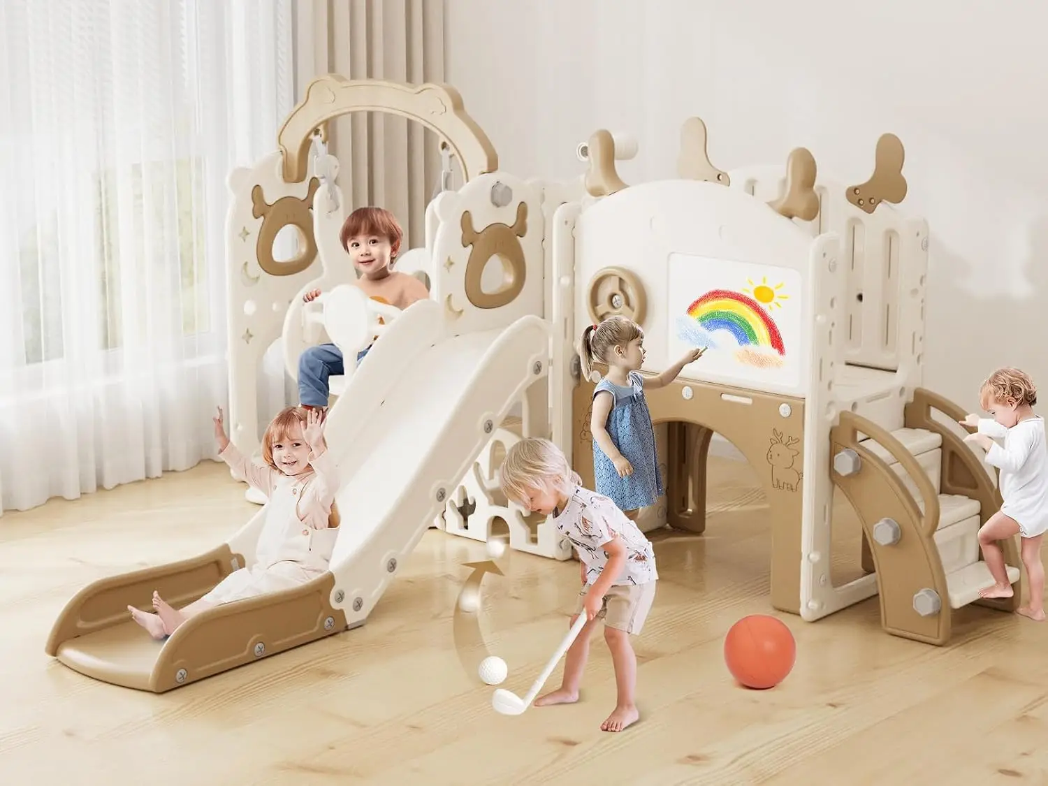 Kids Outdoor Swing Set With Slide - Set Perosotan dan Ayunan Anak 13-in-1,