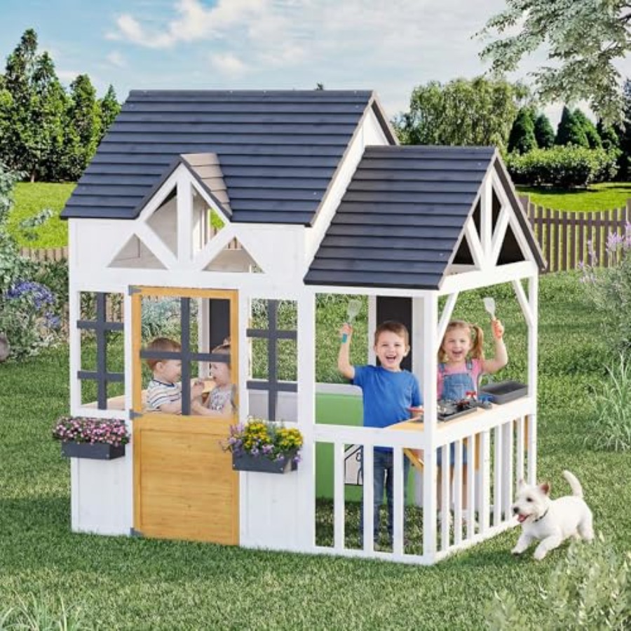 Kids Outdoor House With Kitchen - Rumah Bermain Kayu Luar Ruangan Untuk