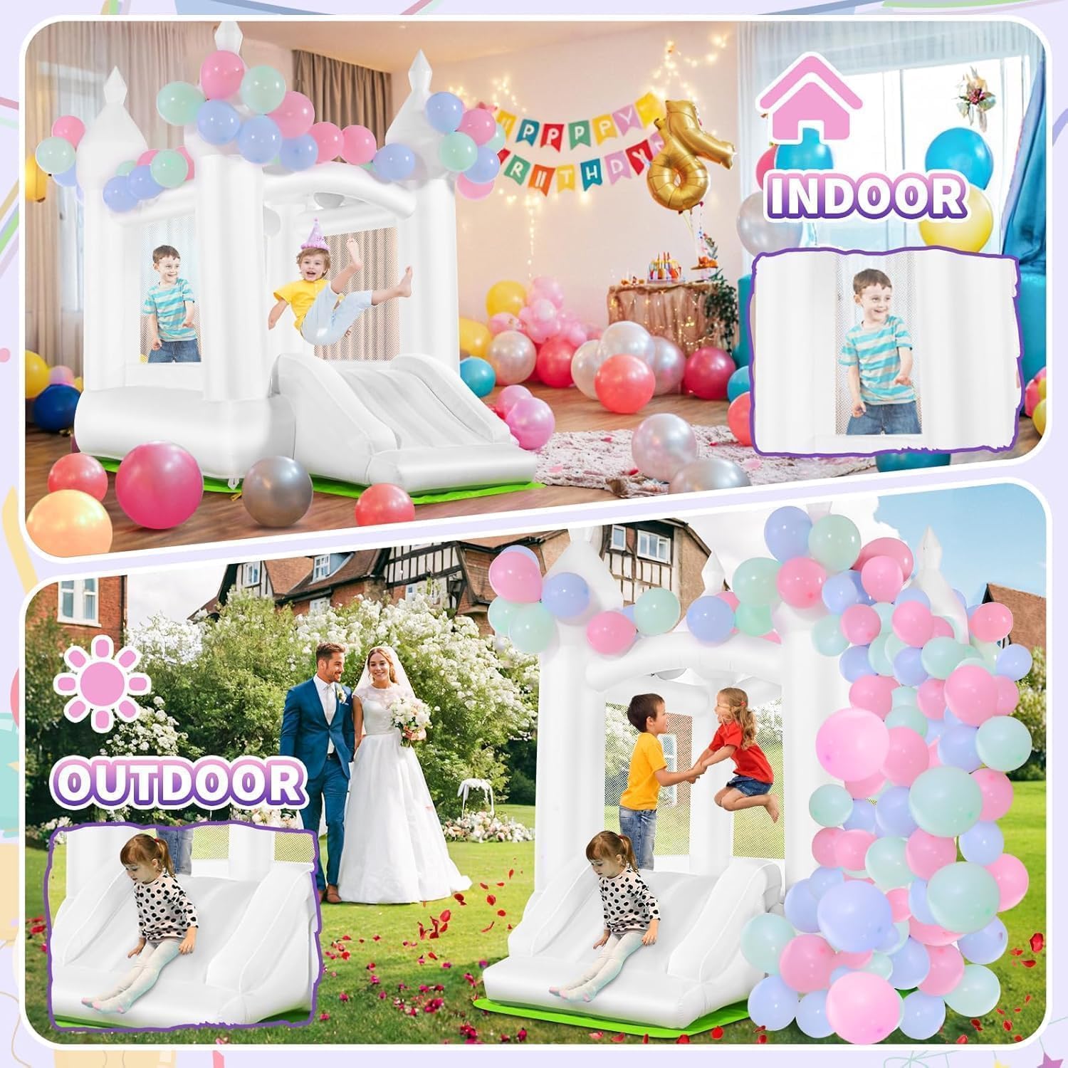 Rumah Loncat Putih untuk Dalam - Kids Outdoor House ulasan dan harga
