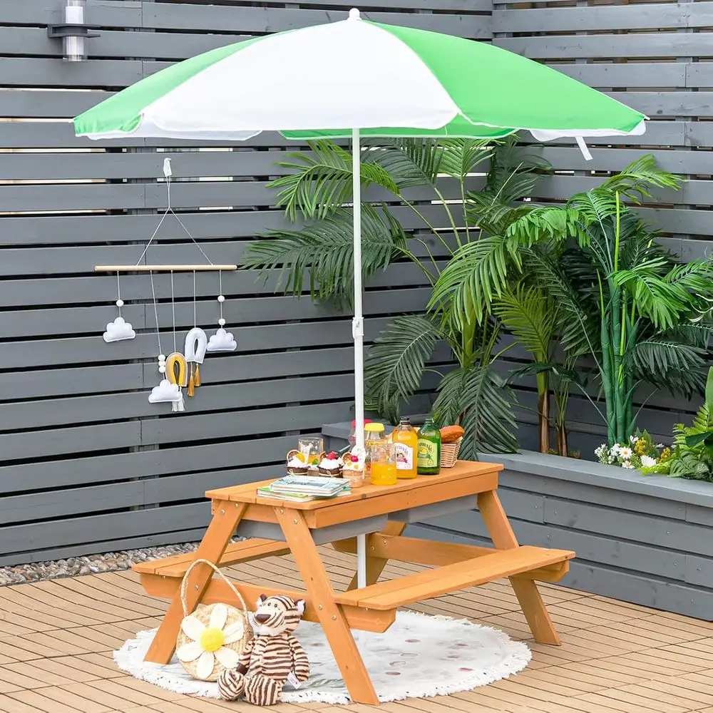 Meja Piknik Kayu 4-in-1 untuk  - Kids Outdoor Umbrella ulasan dan harga