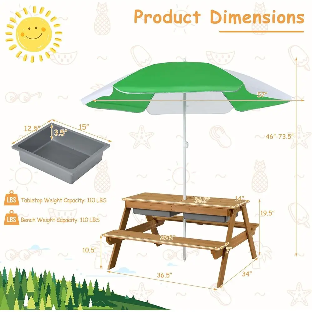 Meja Piknik Kayu 4-in-1 untuk  - Kids Outdoor Umbrella ulasan dan harga