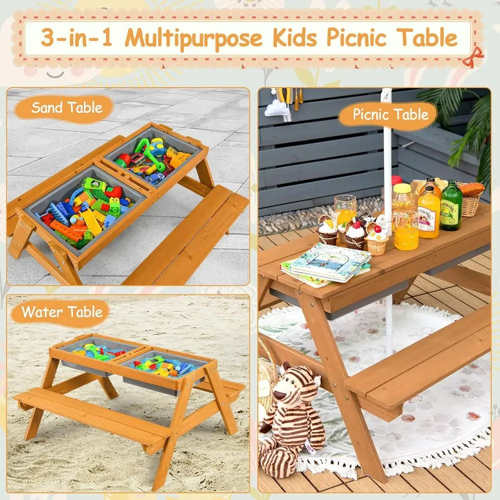 Meja Piknik Kayu 4-in-1 untuk  - Kids Outdoor Umbrella ulasan dan harga