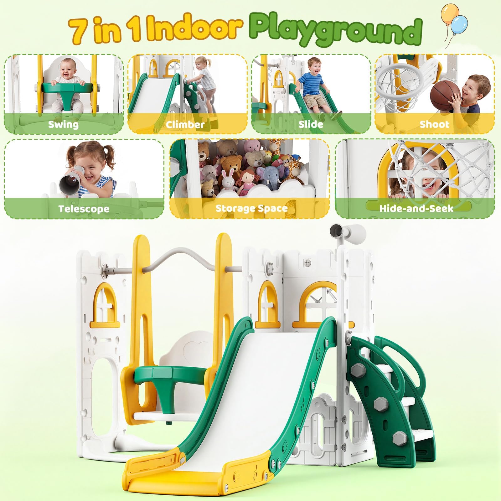 7 in 1 Set Perosotan dan Ayuna - Kids Outdoor Swing Set With Slide ulasan dan harga
