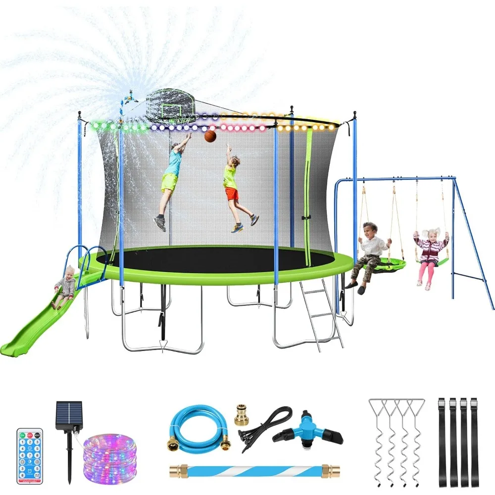 Set Trampolin 12-14FT dengan P - Kids Outdoor Swing Set With Slide ulasan dan harga