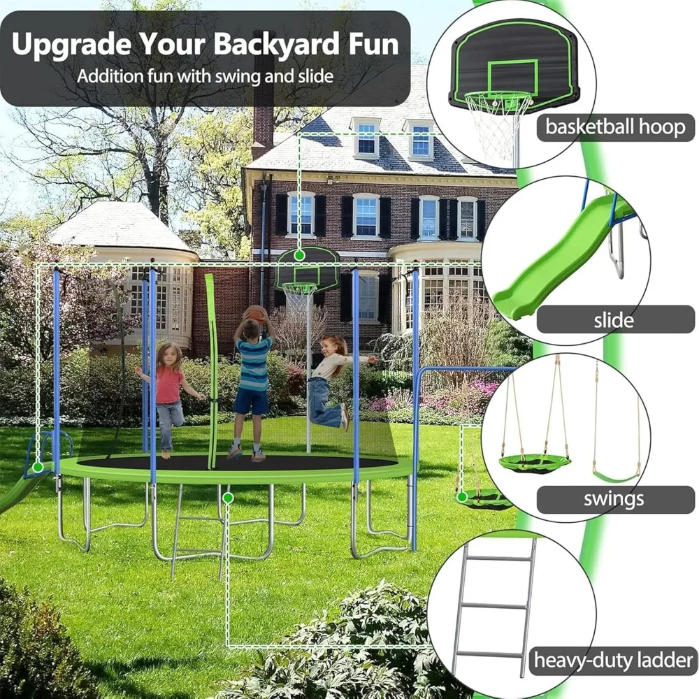 Set Trampolin 12-14FT dengan P - Kids Outdoor Swing Set With Slide ulasan dan harga