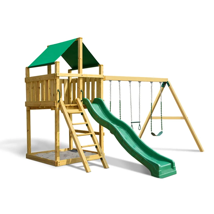 Perosotan dan ayunan kayu keci - Kids Outdoor Swing Set With Slide ulasan dan harga