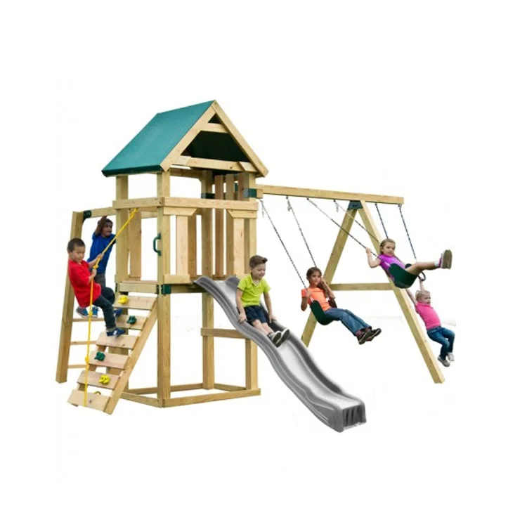 Perosotan dan ayunan kayu keci - Kids Outdoor Swing Set With Slide ulasan dan harga