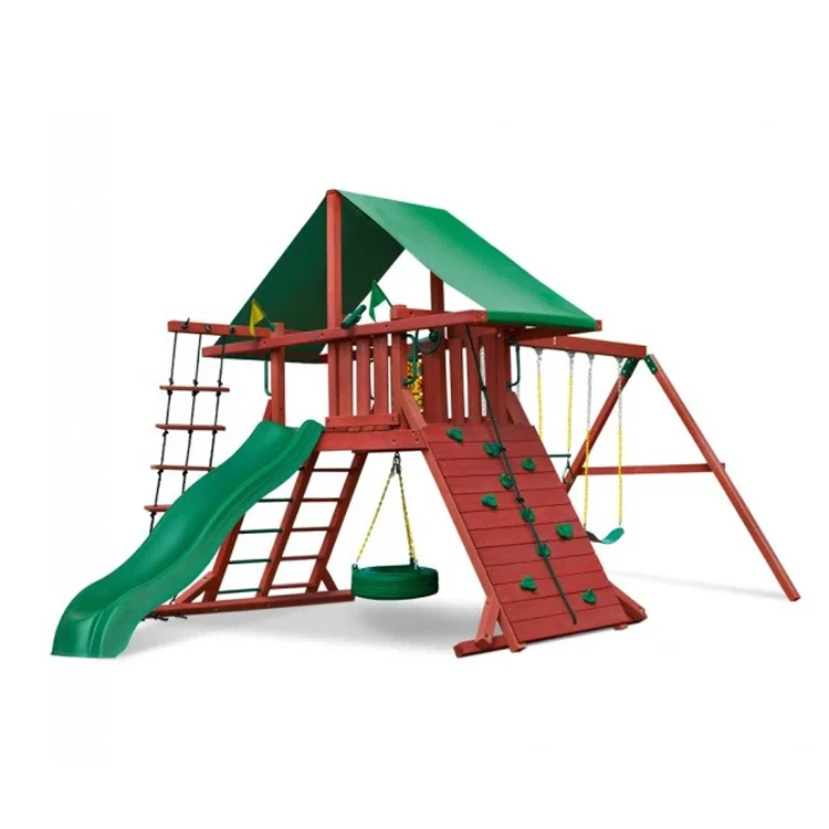 Perosotan dan ayunan kayu keci - Kids Outdoor Swing Set With Slide ulasan dan harga
