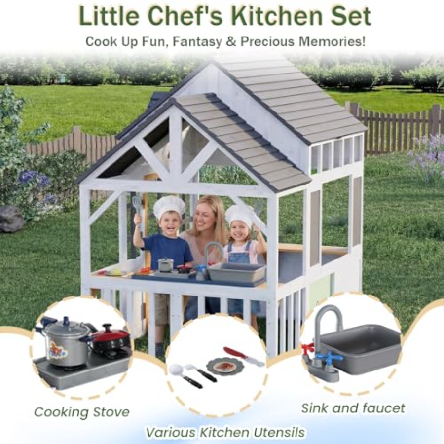 Rumah Bermain Kayu Luar Ruanga - Kids Outdoor House With Kitchen ulasan dan harga