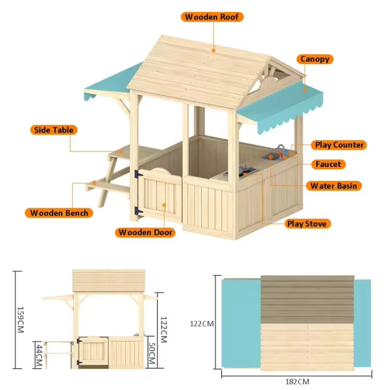 Rumah Bermain Anak dari Kayu,  - Kids Outdoor House With Kitchen ulasan dan harga