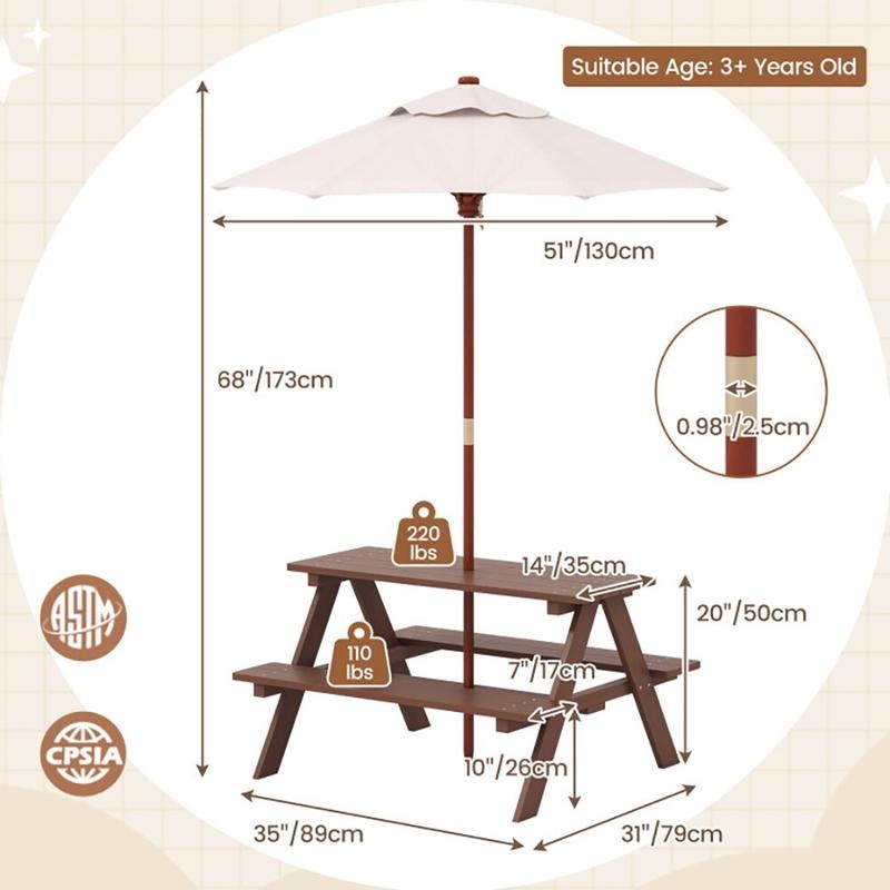 Set Meja Piknik Anak 4 Kursi L - Kids Outdoor Umbrella ulasan dan harga